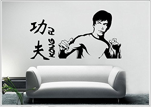 Deco-idea Wandtattoo wandaufkleber wandsticker Photo Porträt Bruce Lee Kongfu Drache wph052(031 rot, set4:ca. 75 x 140 cm)