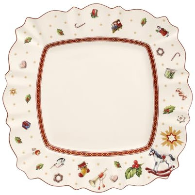 Villeroy & Boch Toy's Delight Eckiger Speiseteller, 28,5 x 28,5 cm, Premium Porzellan, Weiß/Rot
