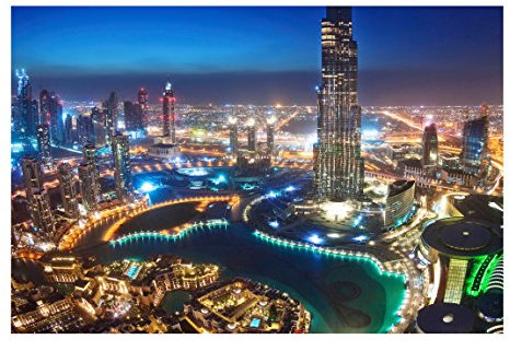 Bilderwelten Dubai Fototapete 3D inkl. Kleister 384x255cm - Vliestapete Made in Germany - Fototapete Städte Wohnzimmer - Fototapete Skyline Stadt - Tapete Skyline Schlafzimmer Flur T_1390