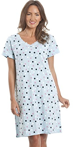 Camille Womens Smooth Soft Cotton Summer Nightshirts 18-20 Blue Polka Dot