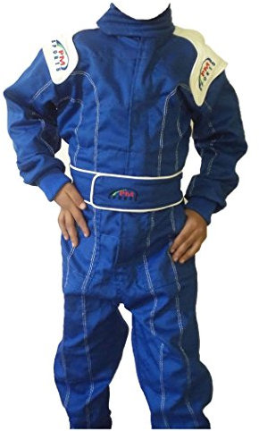 PM Sports Kinder Rennfahreranzug, Overall, Kart, Baumwoll-Mischgewebe, für drinnen und draußen, blau, 150