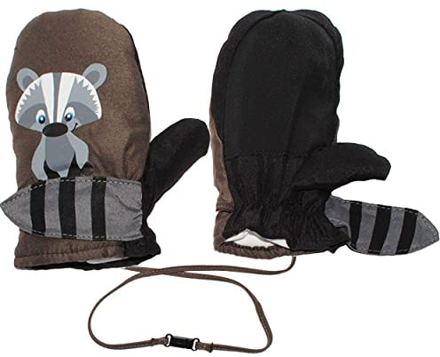 alles-meine.de GmbH Fausthandschuhe/Fäustlinge - mit langem Schaft + Klettverschluß - Größen: 3 bis 4 Jahre - süßer Waschbär - LEICHT anzuziehen ! mit Daumen__ wasserdicht..