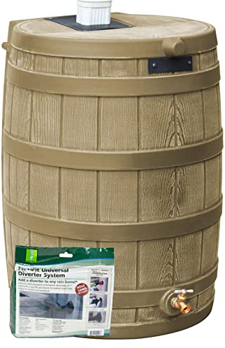 Rain Wizard 50 Gallon Rain Barrel with Diverter Kit - Khaki