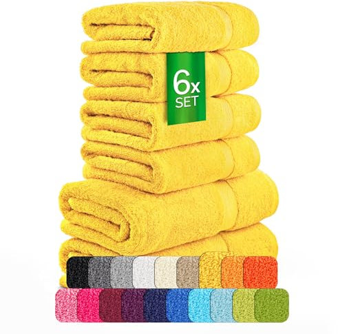 etérea Carli Frottee Handtücher Set - 100% Baumwolle - Oekotex 500 GSM - 6 TLG - 2X Duschtuch 70x140 + 4X Handtuch 50x100 - Bath Towel Frottiertücher - Gelb