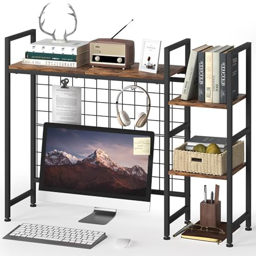 NOVIMANGO Desktop Shelf, 37.4 Computer Bookcase, 3-Tier Wood Desk Hutch Organizer With Multipurpose Bookshelf