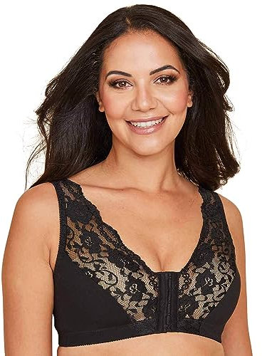 Eden House Ladies Cotton Lace Front Fastening Magic Bra Black 24