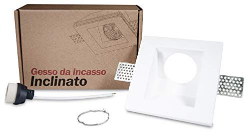 KingLed - Porta faretto da Incasso In Gesso Ceramico Quadrato Fascio Luce 45° Opalino per Faretto Gu10 e Mr16 - Dimensione 120x120x65mm Cod. 1428 (1x Gesso Inclinato)