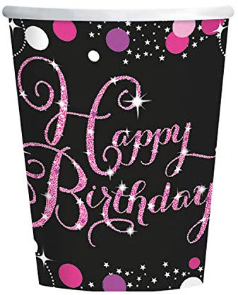 Amscan 9900573 - Becher Sparkling Celebrations, 8 Stück, 266 ml, Happy Birthday, Geburtstag, Pappbecher, Einweigbecher