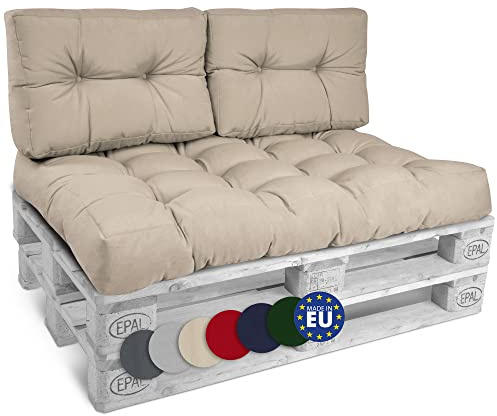 Beautissu Set Palettenkissen Outdoor Auflagen für Paletten Europaletten | 1x Sitzkissen 120x80cm & 2X Rückenkissen 60x40cm Natur Palettensofa Lounge Kissen Palettenmöbel Palettenpolster Style