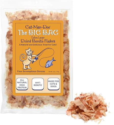 Life Essentials by Cat-Man-Doo Cat Treats & Food Topper – Bonito Fish Flakes for Cats, Healthy Single Ingredient Cat Snacks – 4 oz Big Bag