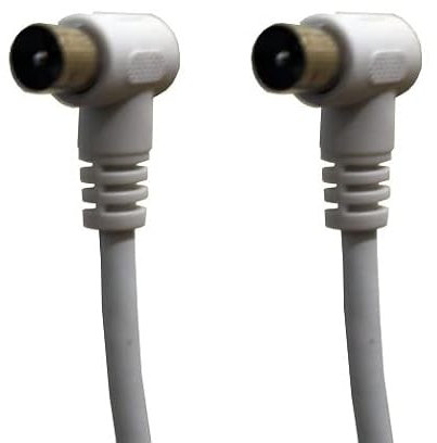 electrosmart Male Coax Plug to Male Coax Plug TV Aerial Cable with 90 Degree Right Angled Connectors Length: 1.5m – Colour: White