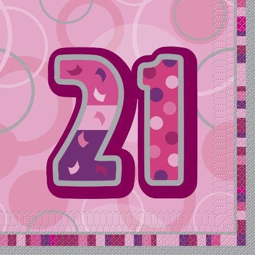 Unique Party 28439 - Glitz Pink 21st Birthday Paper Napkins, Pack of 16