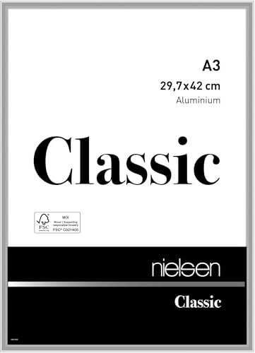 nielsen Bilderrahmen, 29,7 x 42 cm (A3), Aluminium, Silber glanz, Posterrahmen zum Aufhängen im Hoch- & Querformat, Echtglas, Classic