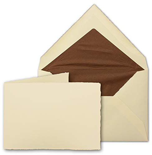 NEUSER PAPIER 25x B6 Vintage Faltkarten-Set mit Brief-Umschlägen, Büttenpapier, 113 x 175 mm - quer-doppelt, Elfenbein-Creme