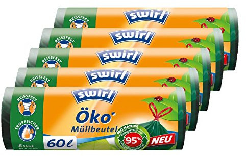 Swirl Öko Müllbeutel 60L 8 stk./ Rolle mit Zugband (5er Pack)