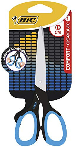 BIC Comfort Ciseaux Enfants 16 cm - Noir/Bleu ou Noir/Rouge (sans choix possible), Blister de 1