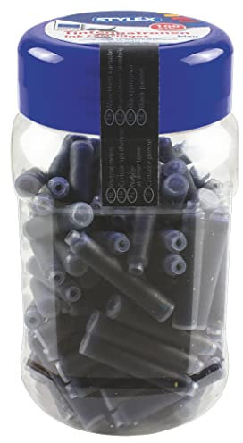 Stylex 43821 - Tintenpatronen in praktischer Aufbewahrungsbox, königsblau, Standard-Tintenpatronen, 100 Stück
