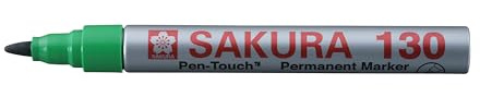 SAKURA Permanentmarker - Pen-Touch 130 Grün - Kugelschreiberspitze, 1,2 mm Strich - schreibt auf Holz, Metall, Glas - langlebiger Aluminiumschaft - Tinte auf Lösungsmittelbasis - schnell trocknend