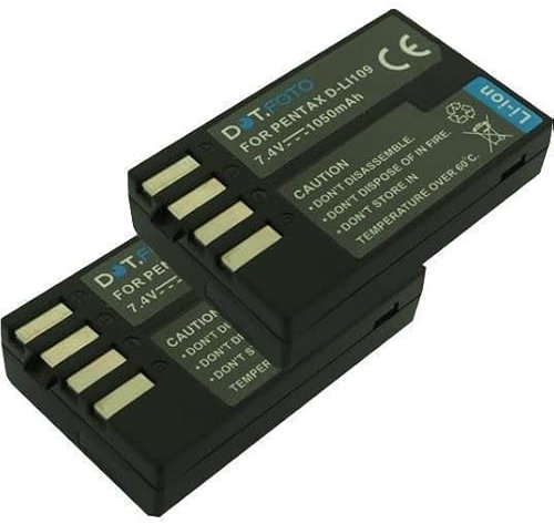2 x Dot.Foto D-LI109 Premium 7.4v / 1050mAh Akku für Pentax KP, K-30, K-50, K-70, K-500, K-r, K-S1, K-S2
