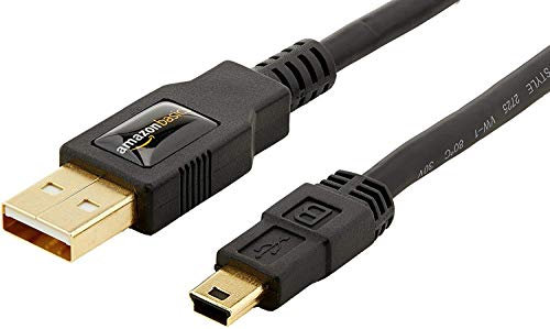 Amazon Basics USB-A auf Mini USB 2.0-Kabel, 480 Mbit/s Übertragungsgeschwindigkeit, mit vergoldeten Steckern, 1.8 m, Schwarz