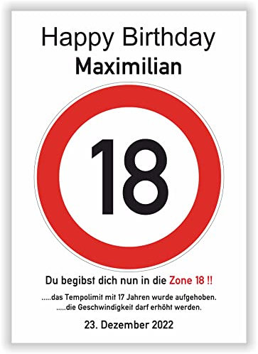 Verkehrsschild - Bild - 18. Geburtstag - Wunschname - personalisiertes Geschenk Volljährigkeit - Kunstdruck Karte - Geschenkidee
