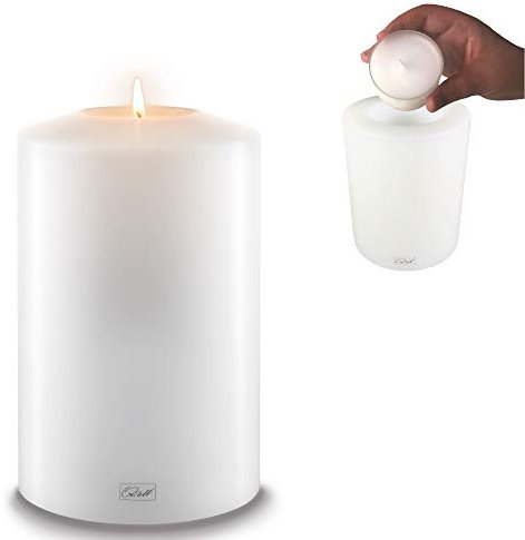 Qult Farluce Classic • Teelichthalter in Kerzenform • Kerze • Kunststoffkerze in Kerzenoptik • Teelichtkerze mit Teelichteinsatz • inkl. Teelicht • (Ø 12 H 20 cm)