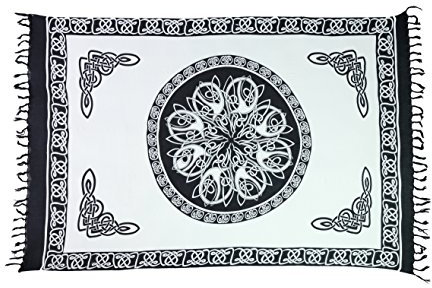 Ciffre Sarong Pareo Wickelrock Strandtuch Handtuch Lunghi Dhoti Wandbehang Keltisch Kreis Weiß Schwarz