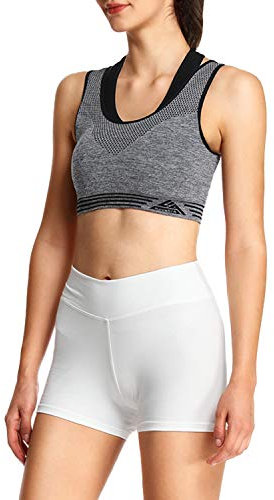 4How Short Court de Sport Femme en Coton Opaque Taille Haute Yoga Danse Fitness Course à Pied Cyclisme Boxer Confortable sous Robe Quotidienne Blanc Taille S