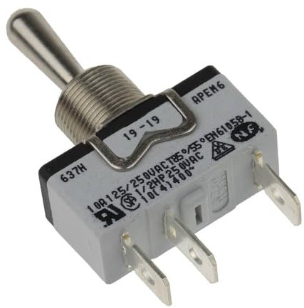 APEM Hebelschalter, 1 x (On)/Off/(ON), 637H/2250 V/AC, 10 A, Momentan/0/Momentar, 1 Stück