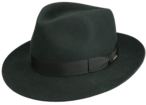 Stetson Penn Bogarthut Haarfilz Filzhut Damen Herren Mafiahut 100% Tierhaar Sommer Winter Hut mit Ripsband Klassischer Pate blau 56 cm