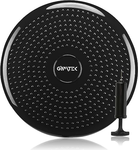 Gymtek Balance Kissen mit Pumpe, 33cm, Ballkissen, Gleichgewichtstrainer, Ballsitzkissen, Balance Pad, Luftkissen, Balance Pad, Gleichgewichtskissen, Balancekissen, Noppen-Oberfläche, Schwarz