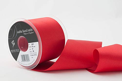 Berisfords Double Faced Satin Ribbon, Poppy Red, 70 mm Width, 20 metre Length