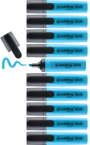 edding 345 Textmarker - hellblau - 10 Highlighter - Keilspitze 2-5 mm - ideal für leuchtende Markierungen und Hervorhebung von Textpassagen und Notizen