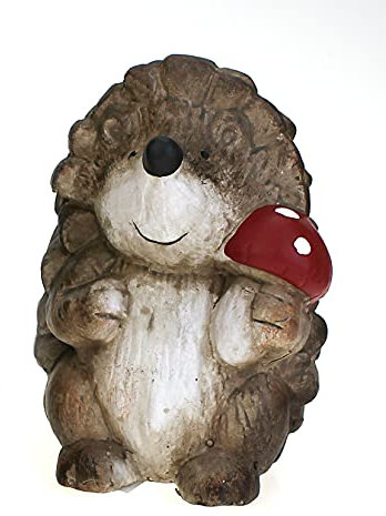 Deko Figur Gartenfigur Igel 14,5 cm, Polystein braun beige, Dekofigur Igelchen zum Hinstellen mit Pilz Gartendeko Herbstdeko Sommerdeko