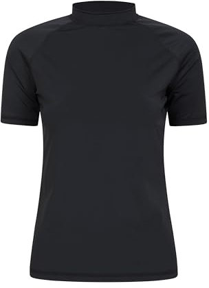 Mountain Warehouse Short Sleeves Womens UV Rash Vest - UPF50+ Sun Protection Ladies Rash Guard, Quick Dry, Flat Seams Top - for Spring Summer Swimming, Beach & Under a Wetsuit Black Women's Size 6