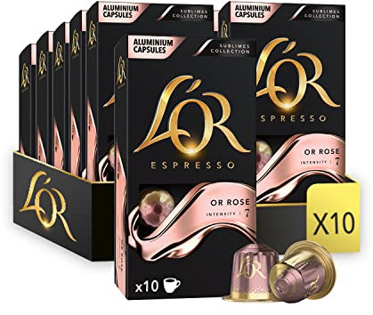 L'OR - Café Espresso - Or Rose - Intensité 7 - Arômes Végétaux et Fruités - 10 lots de 10 capsules aluminium