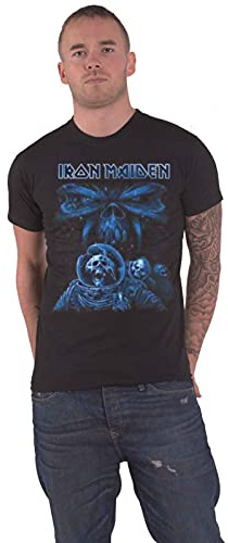 Iron Maiden Men Final Frontier Blue Album Spaceman Short Sleeve T-shirt, Black,