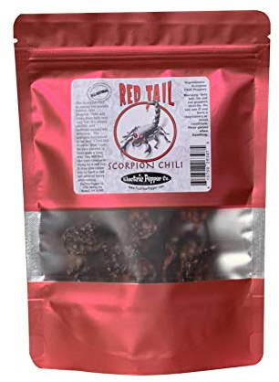 Red Tail Scorpion Chili Peppers 10 Dried Trinidad Seed Pods Plus 2 Free, Hotter than Ghost Pepper