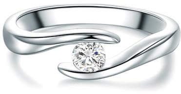 Tresor 1934 Damen-Solitärring Sterling Silber Zirkonia weiß im Brillantschliff - Spannring gedreht Verlobungsring Antragsring Trauring: Ring Gr. 58 (18.5)