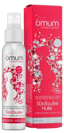OMUM - La Surdouée Huile - Huile vergetures 100% naturelle - Peau nourrie, souple et élastique - Toucher sec - Compatible grossesse dès le 1er mois - Vegan - 100 ml
