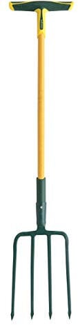 Leborgne, Fourche bêcher 4 dents carrée 30cm, Manche Béquille en Fibre, tête en acier inoxydable : pénètre mieux dans la terre, ne rouille pas, Idéale pour retourner des sols lourds et pierreux