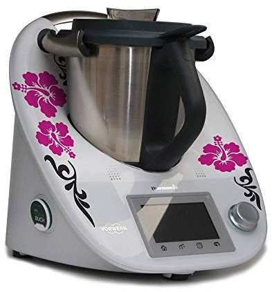 Aufkleber für den Thermomix TM5 - Hibiskus mit Ranke in pink anthrazit