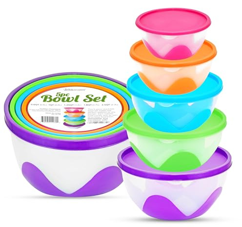 Southern Homewares Purpos Nested & Stackable Bowl Food Storage Containers 5 Piece Silicone Plastic Multi-Purpose Set, One Size, Multicolor