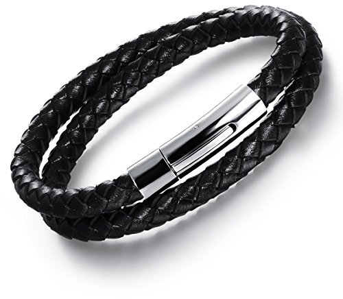 OIDEA Geflochtene Leder Armband, auch Echt Leder, Doppelschicht, Schwarz