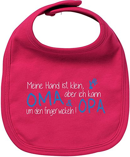 EZYshirt® Meine Hand ist klein aber ich kann Oma & Opa um den Finger wickeln Baby Lätzchen Halstuch