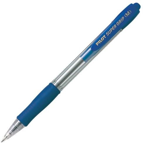 Pilot Super Grip Druck-Kugelschreiber, 1,0 mm Schreibspitze, 0,4 mm Strichbreite, Blau, 12 Stück