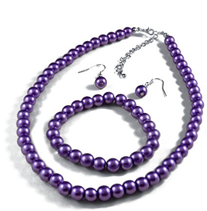 Jay Jewellery - Purple glass pearl necklace with earrings and bracelet