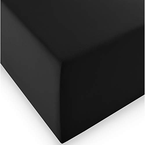 fleuresse 1119 XXL Jersey Stretch Spannbetttuch (96% Baumwolle, 4% Elasthan), mit Rumdumgummizug, Ökotex 100, für Matratzen bis 40 cm Höhe, 180 x 200-200 x 220 cm, schwarz