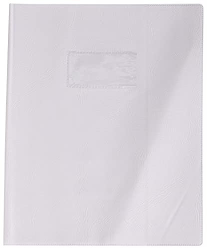 Calligraphe 72114AMZC Un Protège-Cahier Grain Cuir Blanc - 17x22 cm - 22/100ème avec Porte-Étiquette - PVC Opaque