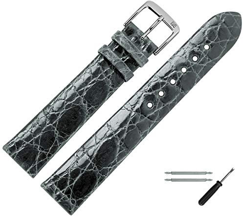 MARBURGER Uhrenarmband 20mm Leder Grau Silber Kroko Prägung - Montage Set 8342016000120